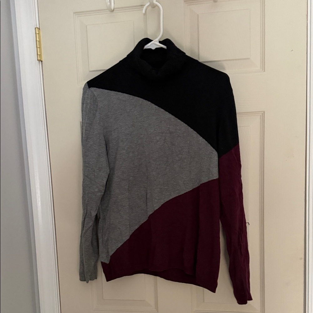 Chico's Black, Gray, and Burgundy Turtleneck Sweater